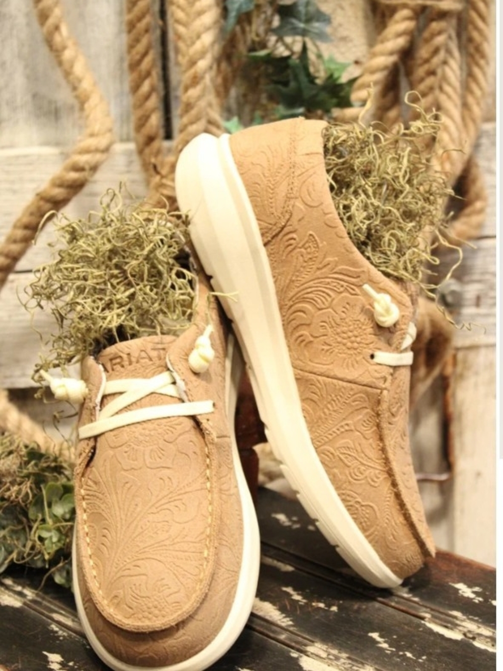 Ariat Hilo Floral Embossed Tan Slip-on Casual Western Boho